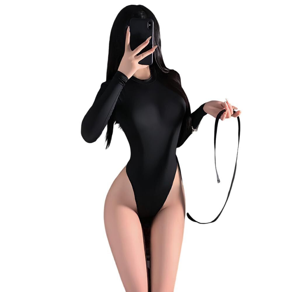 9869 sexy cosplay jumpsuit Japanese anime opening one-piece underwear black